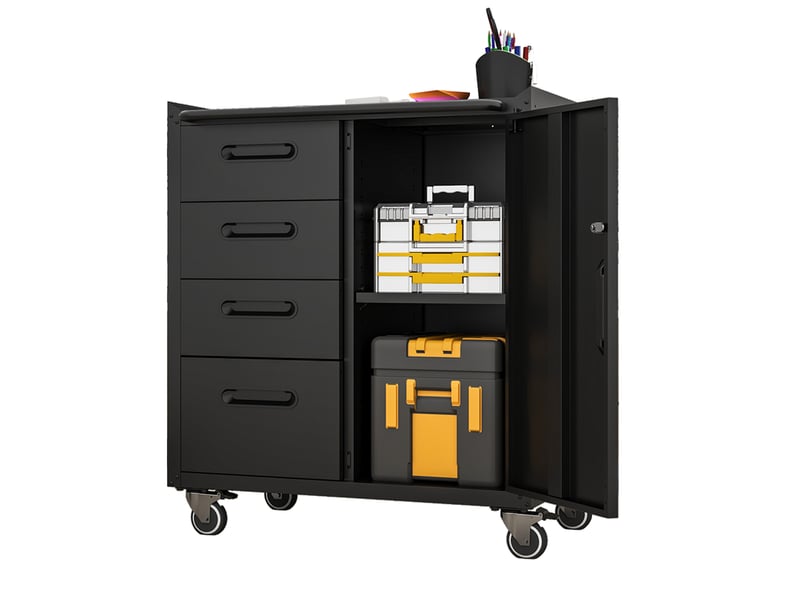  Armoire à outils en métal 75 x 42 x 88 cm noir et gris, 4 tiroirs, rangement verrouillable à roulettes  - Conforama A
