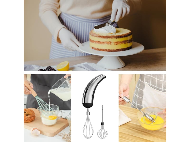 Batteur électrique à main – 7.09 inches mixeur portable acier inoxydable batteur sans fil – 5 vitesses réglables avec fouet mélangeur no - Conforama E