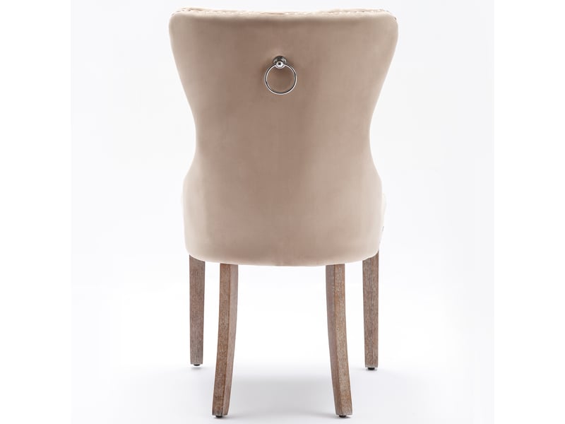  Chaise salle à manger modèle knocker beige lot de 6, velours, clous, pieds bois massif  - Conforama E