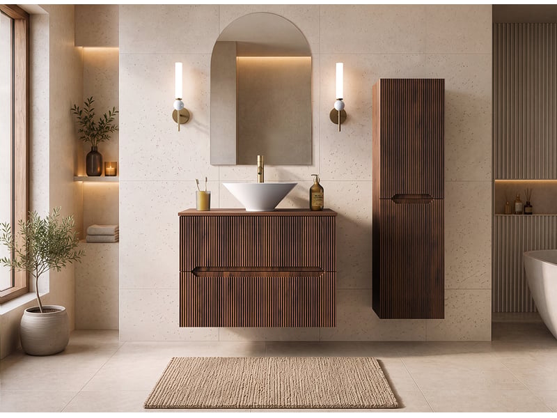  Meuble sous vasque suspendu novo effet noyer warmia 80 cm  - Conforama B