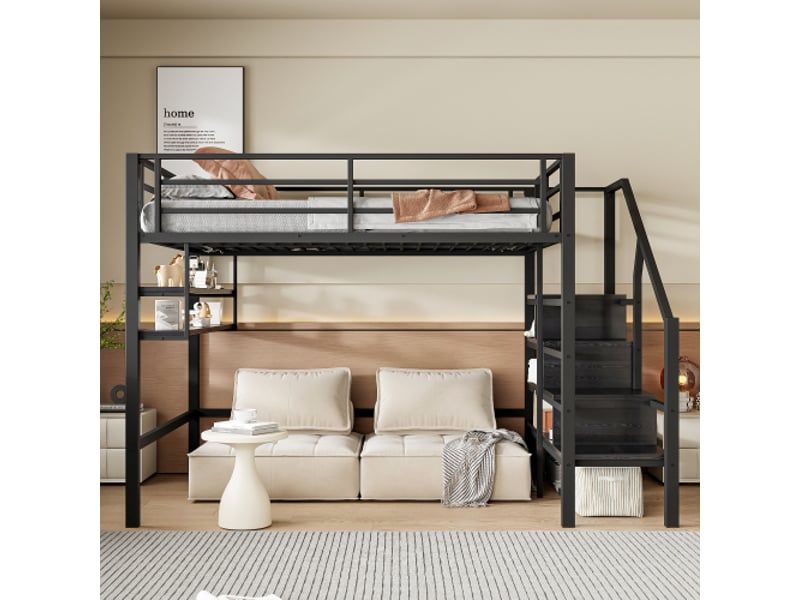  Lit mezzanine 140x200 cm coloris noir métal lit enfant noir - Conforama B