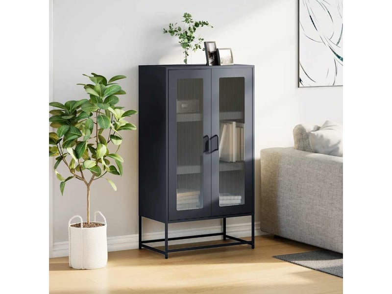  Buffet haut - bahut - meuble de rangement anthracite 68x39x123 cm acier  - Conforama C