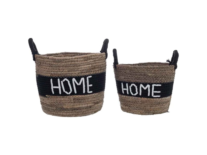  Lot de 2 paniers en fibre naturelle et coton marron d30x24,5, d25x19h cm  - Conforama B