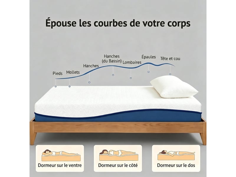 Matelas 160x200 mémoire de forme, matelas 2 personnes thé vert, déhoussable 20cm  - Conforama E