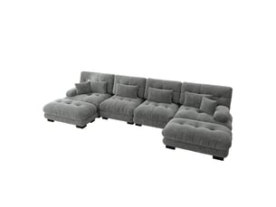 Canapé modulable en u 4 places en tissu chenille gris