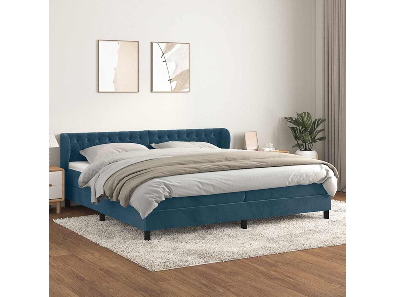 Sommier à lattes matelas bleu foncé velours lit confortable 200x200cm chambre adulte - Conforama B