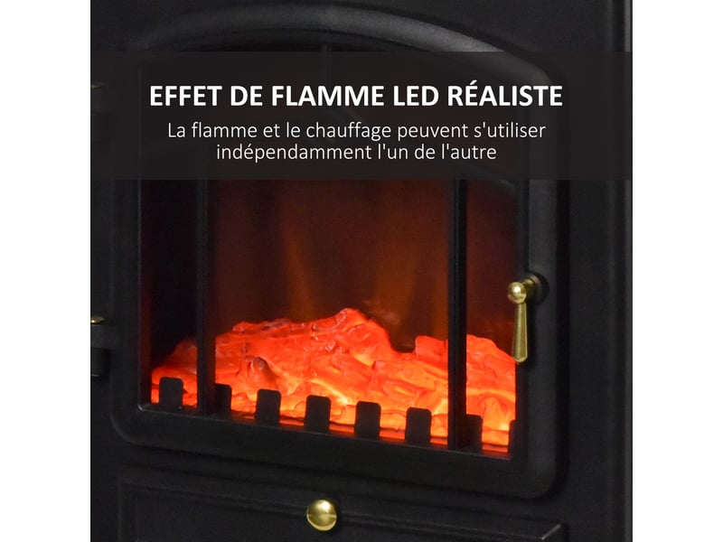  Cheminée électrique à effet de flamme poêle style rétro thermostat 10002000 w anti surchauffe noir  - Conforama E