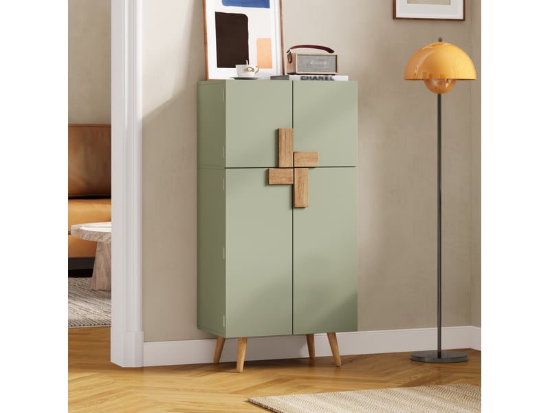  Colonne de cuisine avec 4 portes, étagères réglables et rangements sur portes, en mdf vert, 60 × 35 × 120 cm  - Conforama C