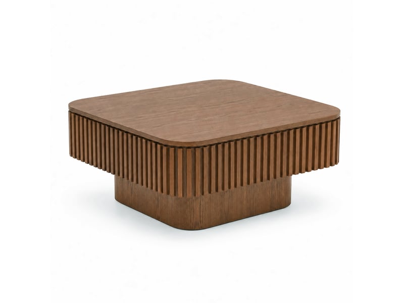 Table basse carrée 75x75x35 cm coloris noyer avec rangement caché - Conforama A