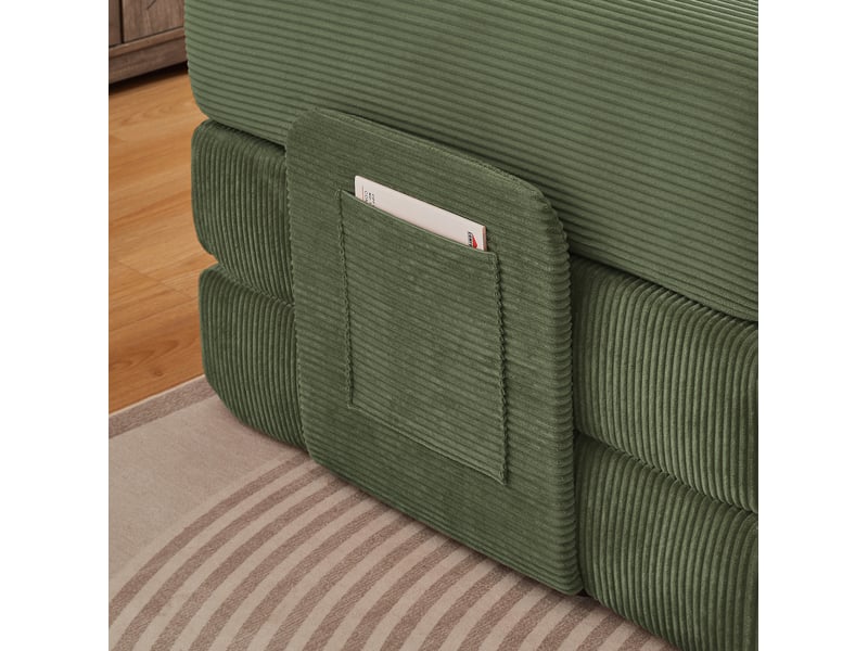 Canapé convertible 3 places vert en velours côtelé, structure acier chromé, 2 coussins, pour salon et nuit - Conforama D