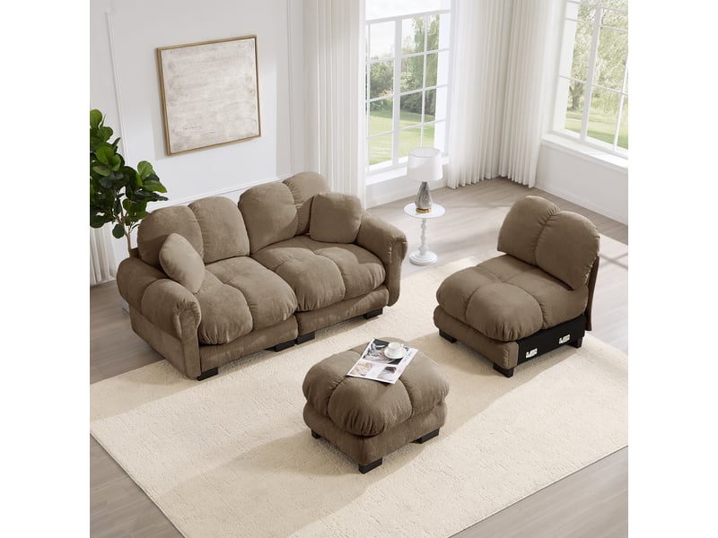Canapé d'angle, canapé 3 places, avec pouf, style cloud, pour salon, mobilier pour espace de vie, marron - Conforama R