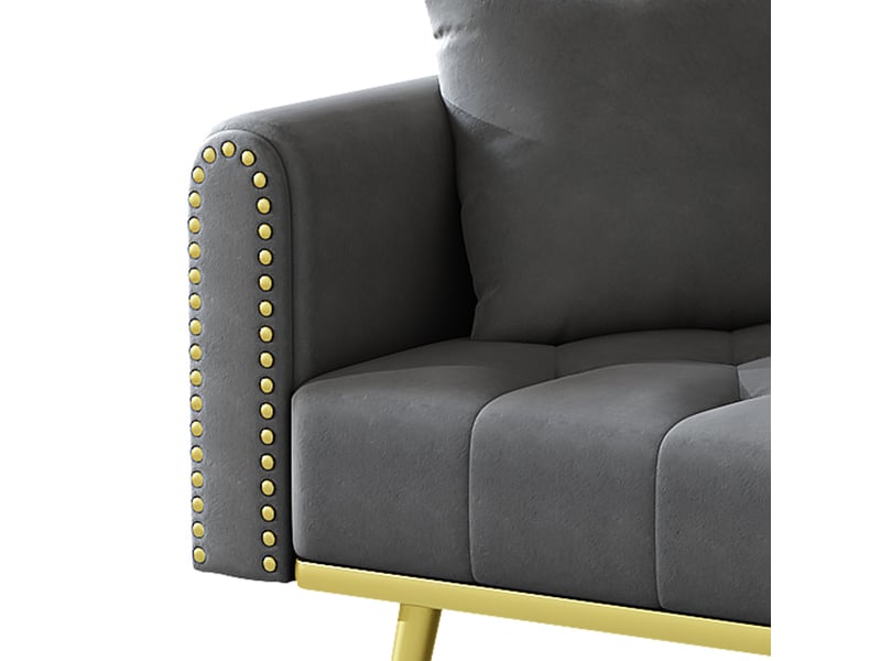  Canapé convertible velours gris 175x80 cm, canapé lit 2 places avec structure bois massif et métal, design contemporain salon  - Conforama W