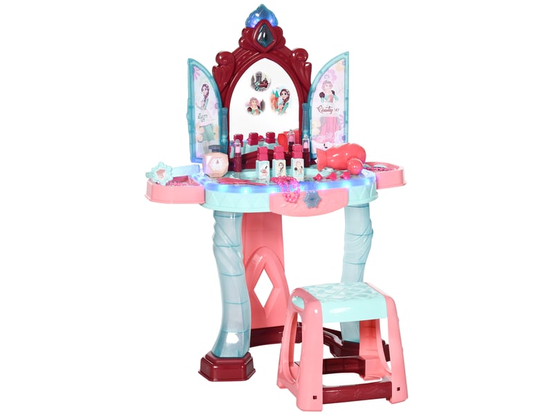  Coiffeuse enfant fille avec miroir magique, musique, plateaux, tiroir et accessoires, 3-6 ans, 57x34x76cm, multicolore  - Conforama A