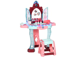 Coiffeuse enfant fille avec miroir magique, musique, plateaux, tiroir et accessoires, 3-6 ans, 57x34x76cm, multicolore