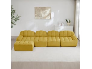 Canapé modulaire 4 places avec pouf en tissu bouclette jaune