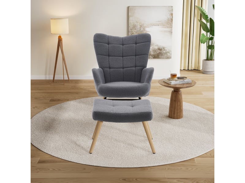  Fauteuil à bascule gris avec repose-pieds en laine d’agneau  - Conforama D