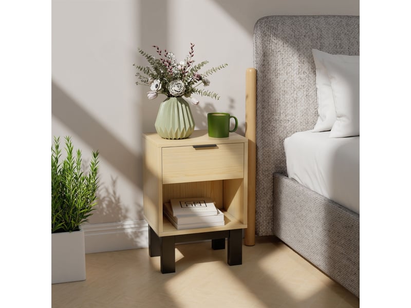  Table de chevet avec tiroir et niche ouverte pour chambre en panneaux de particules 35×26×50 cm chêne  - Conforama B