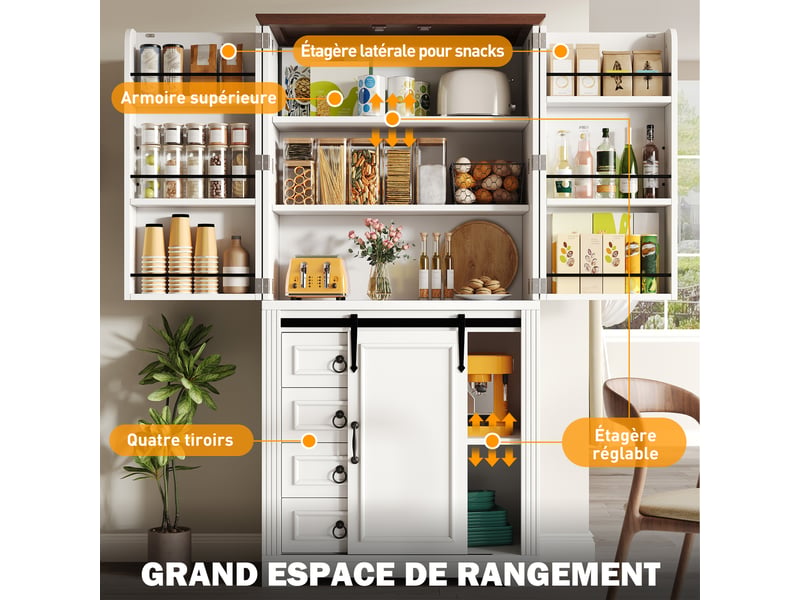 Meuble de cuisine muvano blanc, armoire avec étagères réglables, 4 tiroirs, 80 × 180 cm - Conforama R