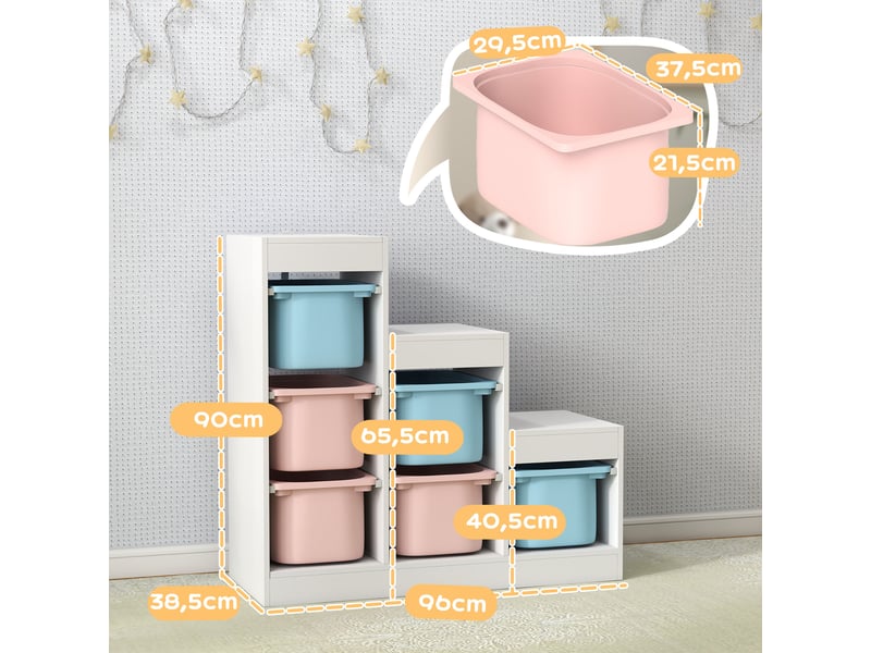  Meuble de rangement pour jouets 3 niveaux 3-8 ans bleu clair rose  - Conforama D