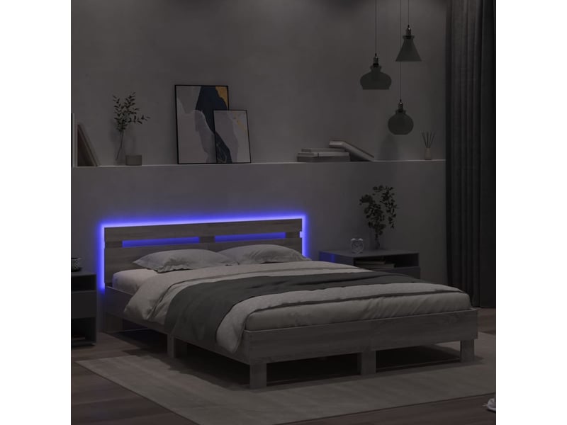 Lit double- lit adulte - cadre de lit avec led sans matelas sonoma gris 150x200 cm - Conforama C