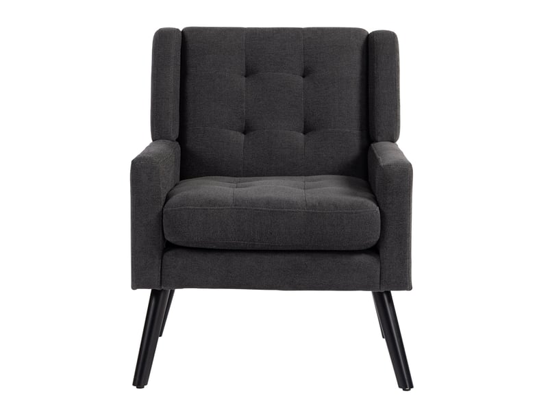  Fauteuil d'accent  68x76x88cm – style mid-century modern - avec assise rembourrée capitonnée et pieds en bois massif – lin - anthracite  - Conforama A
