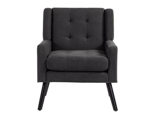 Fauteuil d'accent 68x76x88cm – style mid-century modern - avec assise rembourrée capitonnée et pieds en bois massif – lin - anthracite