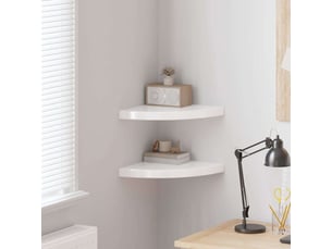 Lot de 2 étagères d'angle flottantes, étagères murales blanc brillant 35x35x3,8cm mdf cf42771