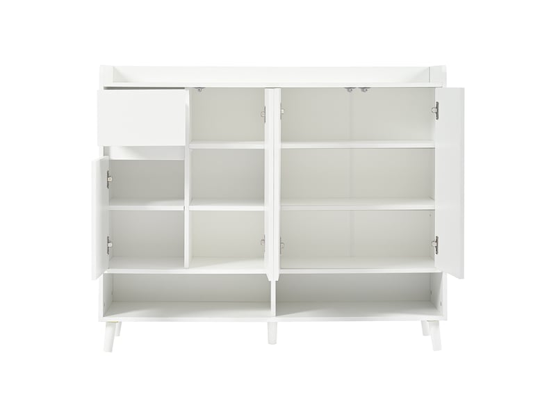  Buffet à chaussures oslo blanc 120x35x99 cm, 4 portes, 1 tiroir &amp; étagère réglable, grand rangement  - Conforama D