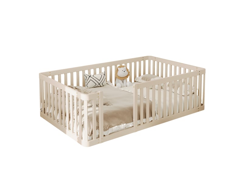  Lit enfant 90 x 200 cm, cadre de lit simple, barrières de sécurité, 1 place, structure multifonction, ligne épurée, bois massif Morn Vibe - Conforama A