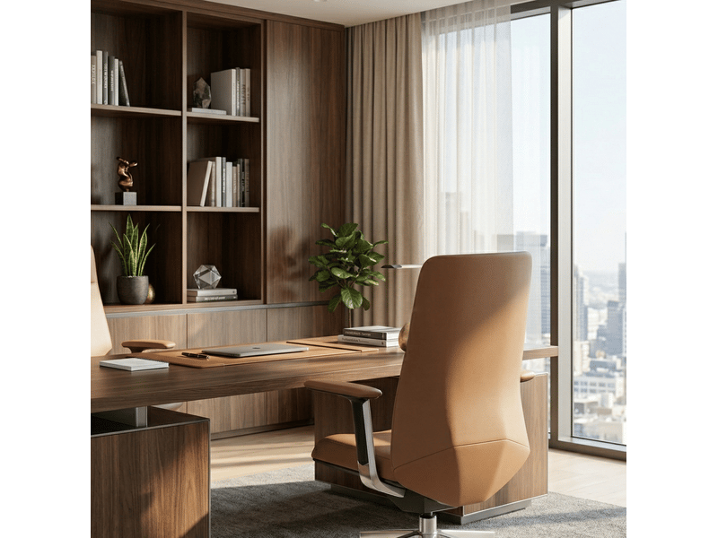  Chaise de bureau 67 x 63,5 x 100 cm marron, cuir italien, dossier inclinable, base en aluminium à roulettes  - Conforama B