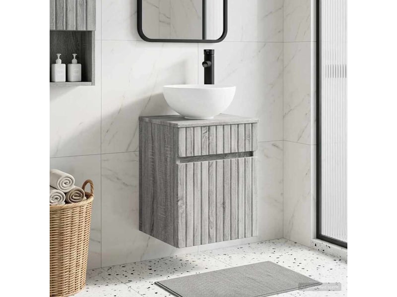Meuble de lavabo mural, rangement salle de bain sonoma gris 39x35x63 cm - Conforama B