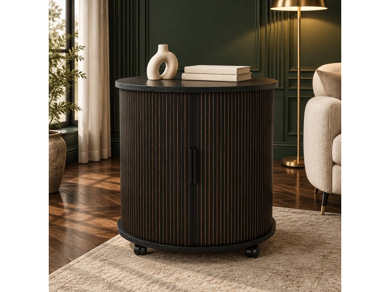  Table de chevet cylindrique avec 1 porte coulissante et station de charge, pour chambre, 60 × 60 × 60 cm  - Conforama B