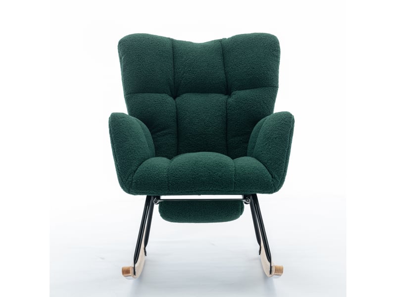 Fauteuil à bascule vert rocking chair tissu teddy avec repose-pieds, 110kg, design moderne et ergonomique - Conforama A