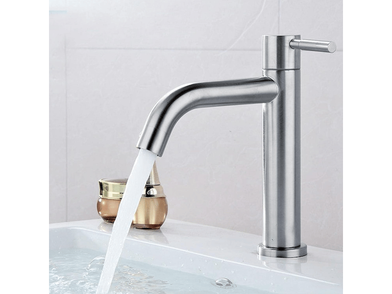  Robinet de salle de bain en acier inoxydable à poignée unique pour eau froide (couleur galvanisée) avec tuyau de 60 cm  - Conforama E