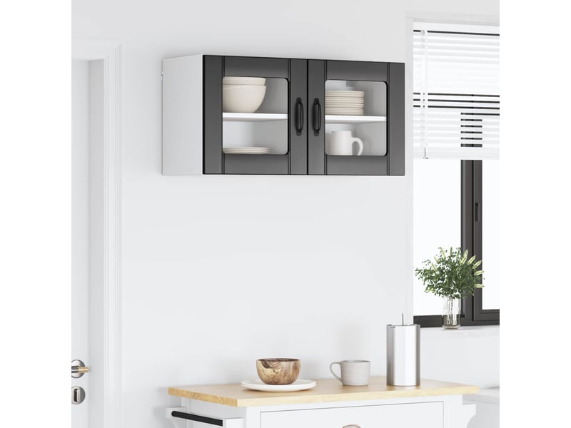 Meuble mural de cuisine, cabinet en verre mural 2 pcs noir bois d'ingénierie shl1887 - Conforama D