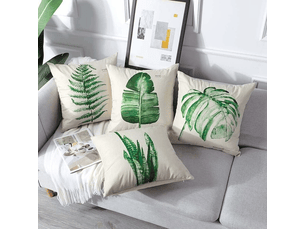 Lot de 4 housse de coussin - 45 x 45 cm, housses de coussin d'extérieur, lot de 4 housses de coussin imperméables motif feuilles, vert