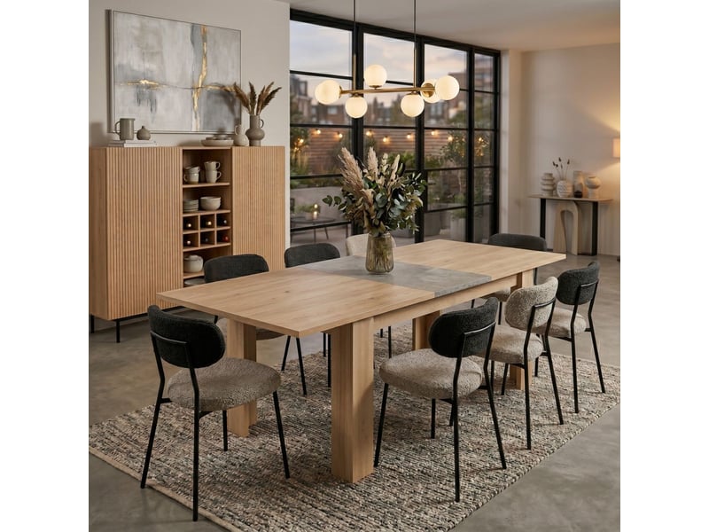  Table 160200cm aspect chêne clair rallonge finition granit gris - azya AZYA - Conforama D