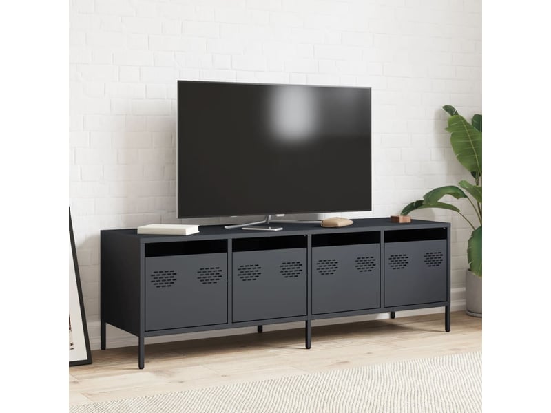 Meuble tv - banc tv - meuble de rangement anthracite 135x39x43,5 cm acier laminé à froid  - Conforama C