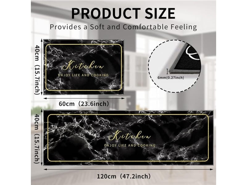  (c)tapis de cuisine antidérapant et lavable 2 pièces, marbre doré antidérapant tapis de cuisine devant evier pour cuisine, buanderie, salon PB307088 - Conforama C