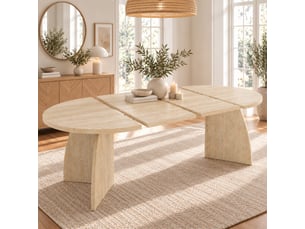 Table à manger extensible ovale 100140180x100x75 cm pour 4 à 8 personnes, plateau mdf effet bois, design moderne avec bords arrondis - travertin