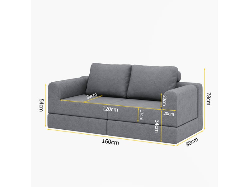  Canapé droit convertible ,2 places, avec mousse à mémoire de forme et soutien dorsal,160 x 80 x78 cm,gris  - Conforama C