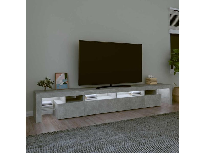 Meuble tv - banc tv - meuble de rangement avec lumières led gris béton 260x36,5x40 cm  - Conforama C