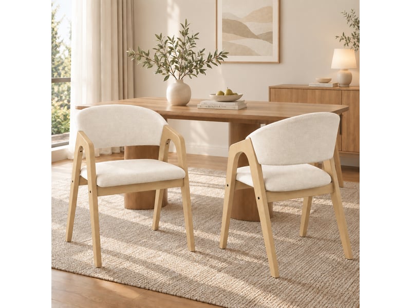 Lot de 4 chaises de salle à manger en bois massif, confortables et respirantes, style moderne, tissu lin, bois naturel et beige, salon café - Conforama D