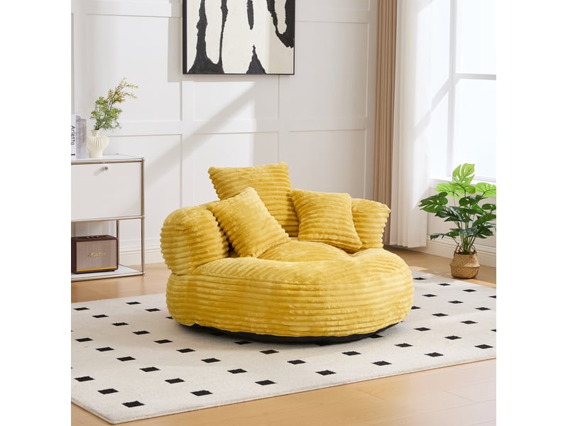  Pouf fauteuil 108x108x52 cm dossier haut 3 coussins velours côtelé jaune moutarde  - Conforama E
