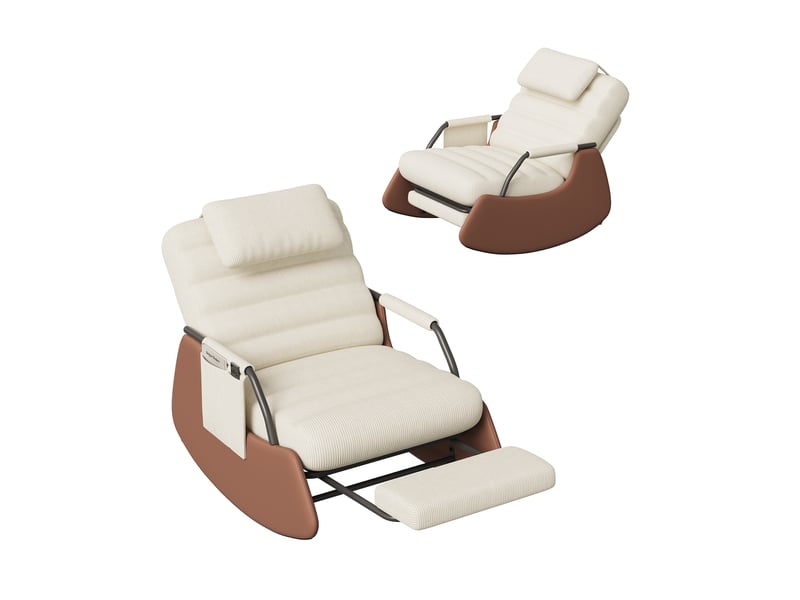  Fauteuil à bascule inclinable avec repose-pieds intégré - dossier 3 positions, velours côtelé, poche latérale - beige  - Conforama A