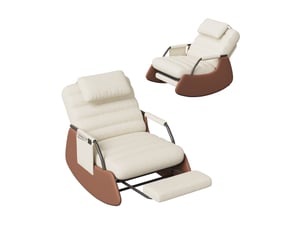 Fauteuil à bascule inclinable avec repose-pieds intégré - dossier 3 positions, velours côtelé, poche latérale - beige
