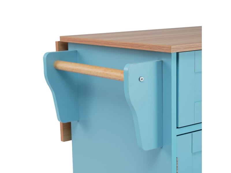  Îlot de cuisine 129x46x91,5 cm plateau rabattable mdf bleu  - Conforama D