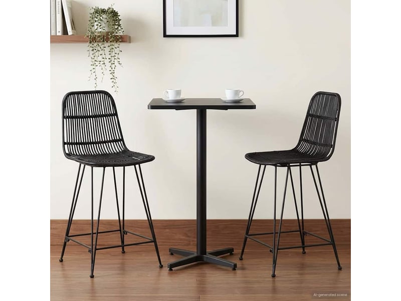  Lot de 2 tabouret de bar, chaise de bar noir 44x54x96 cm rattan et acier  - Conforama B