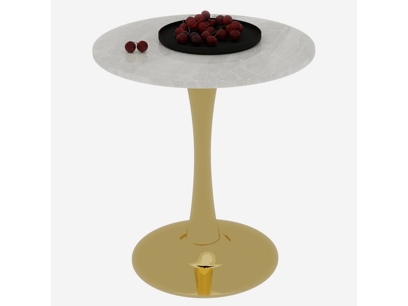  Table à manger ronde 70 cm en marbre artificiel à pied central, dorée et blanche  - Conforama A