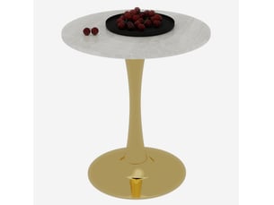 Table à manger ronde 70 cm en marbre artificiel à pied central, dorée et blanche
